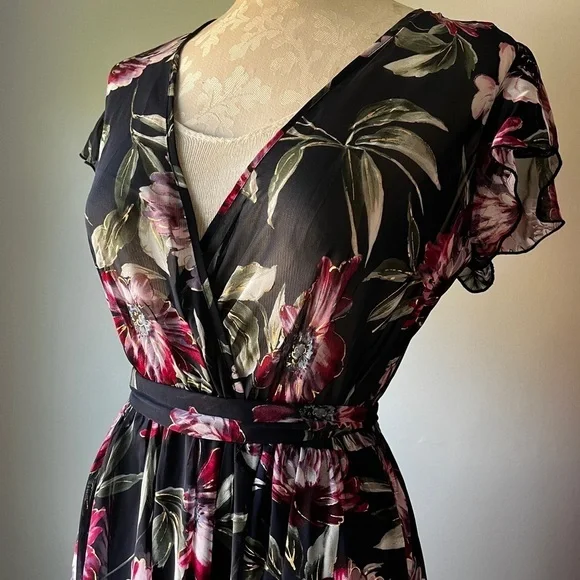 Alexa B Nites Navy Floral Sheer Chiffon Nightgown